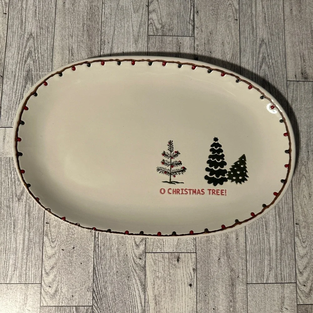 POTTER'S STUDIO Christmas Lights Trees Holiday Serving Platter Tray 12x7 Ceramic